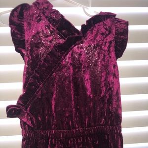 Girls Plum Velvet Ruffle Jumper
